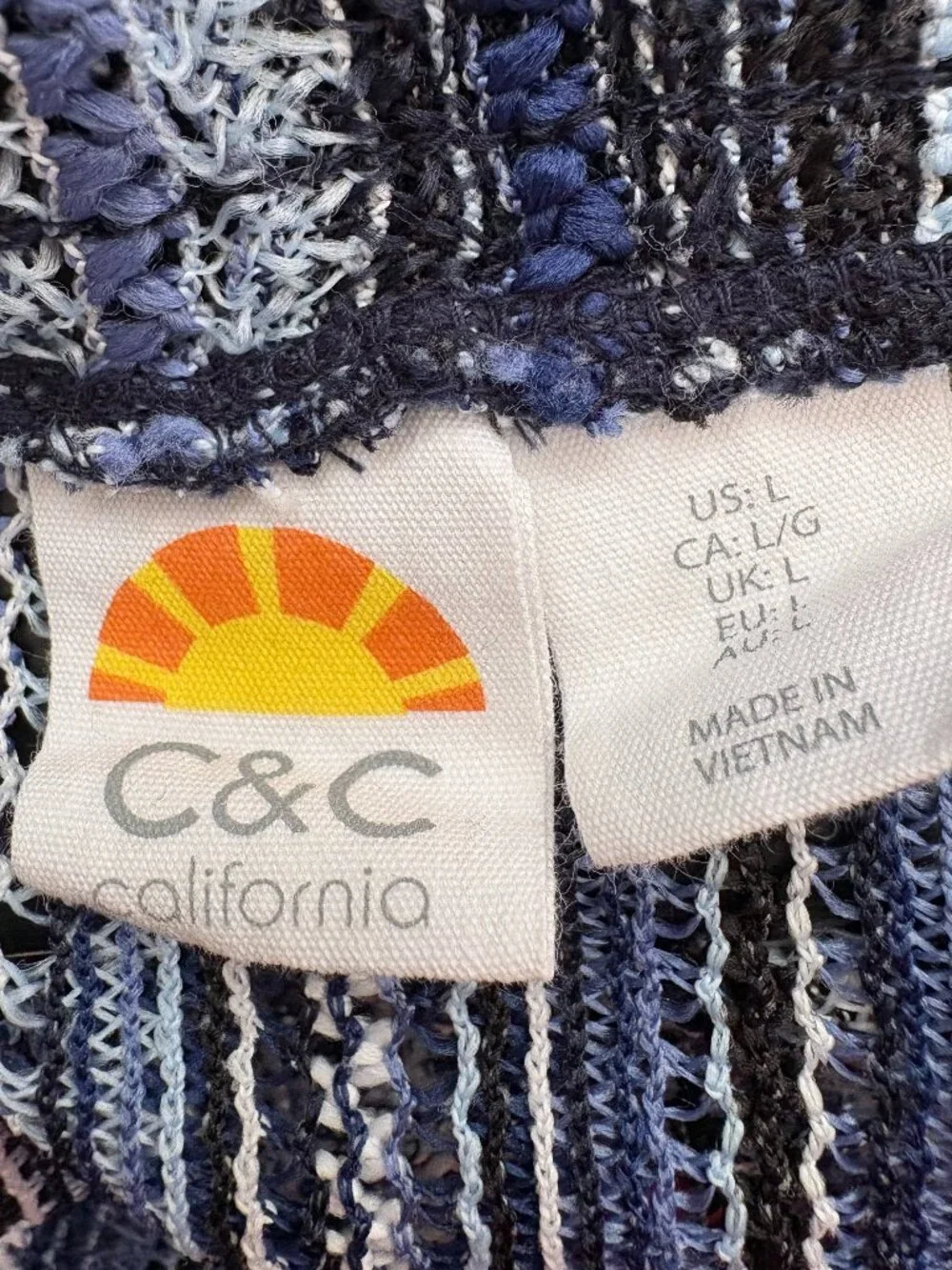 C&C California Blue Open Knit Swim CoverUp Skirt L Sheer Drawstring Beach Resort - Picture 9 of 13
